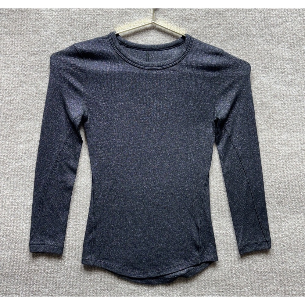 Lululemon Hold Tight Sparkle Long Sleeve Crew Neck Top Size 2 Black Glitter EUC